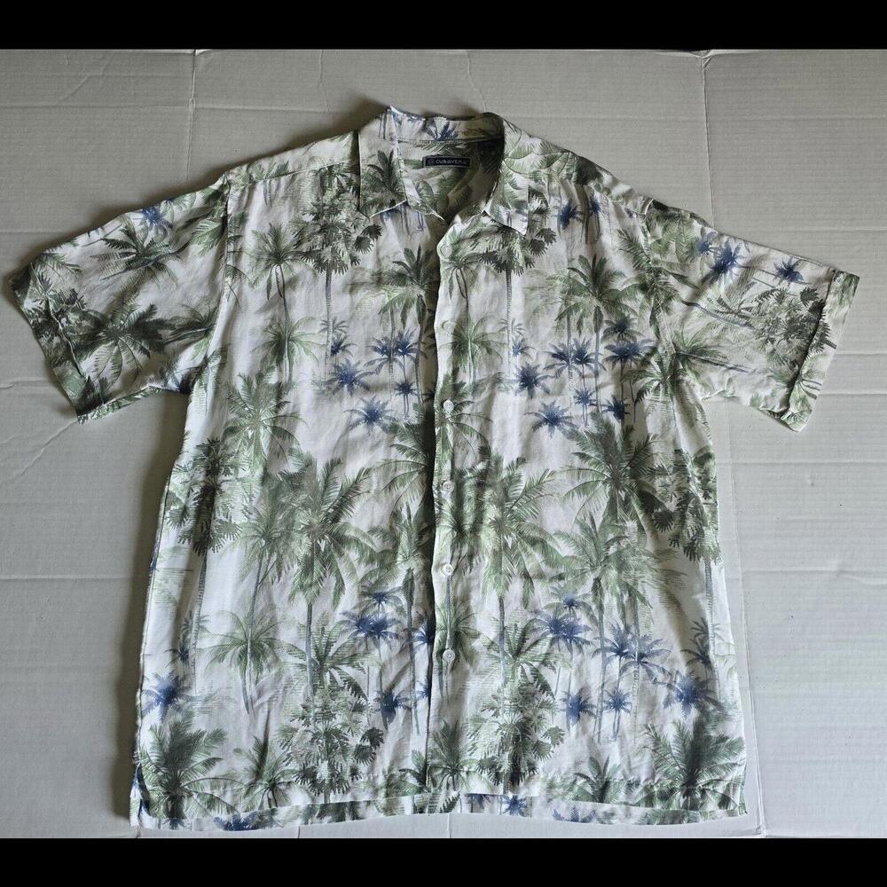 Mens Cubavera Button Up  Shirt Short Sleeve Beach Size Large Palm Tree Print